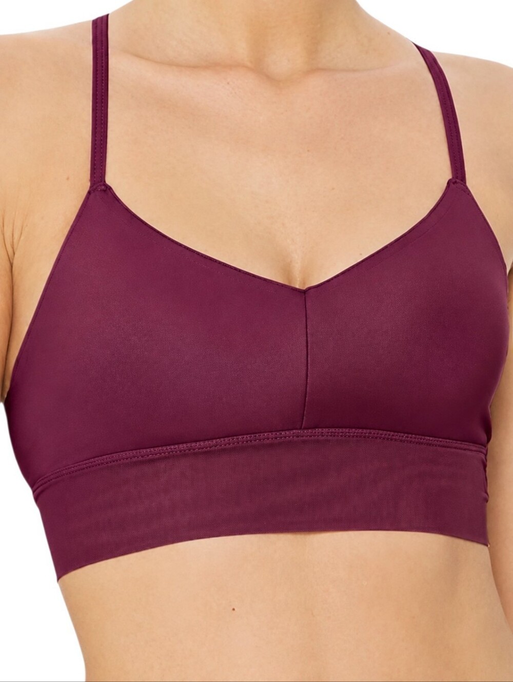 Alo Yoga Lavish Bra Women Burgundy Mesh Strappy Back